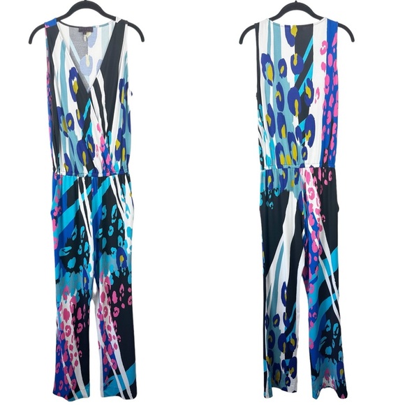 HALE BOB Multicolored Leopard Sleeveless Jumpsuit Mixed Print Colorful Wide Leg - Picture 1 of 16
